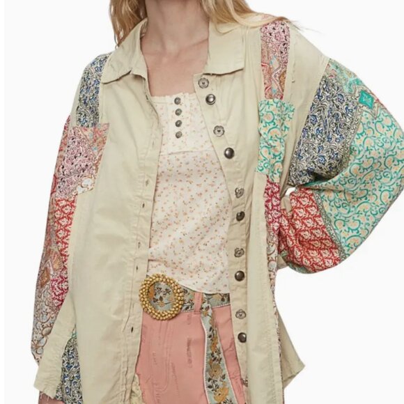 POL NEW RELEASE PATCHWORK BUTTON DOWN OVERSIZED SHIRT - Picture 1 of 6